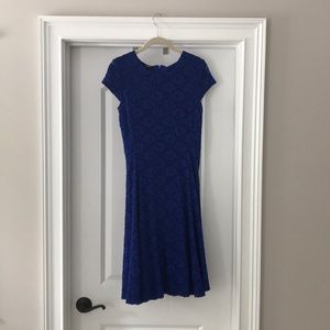 Blue Lace Knee Length Fit & Flare Dress